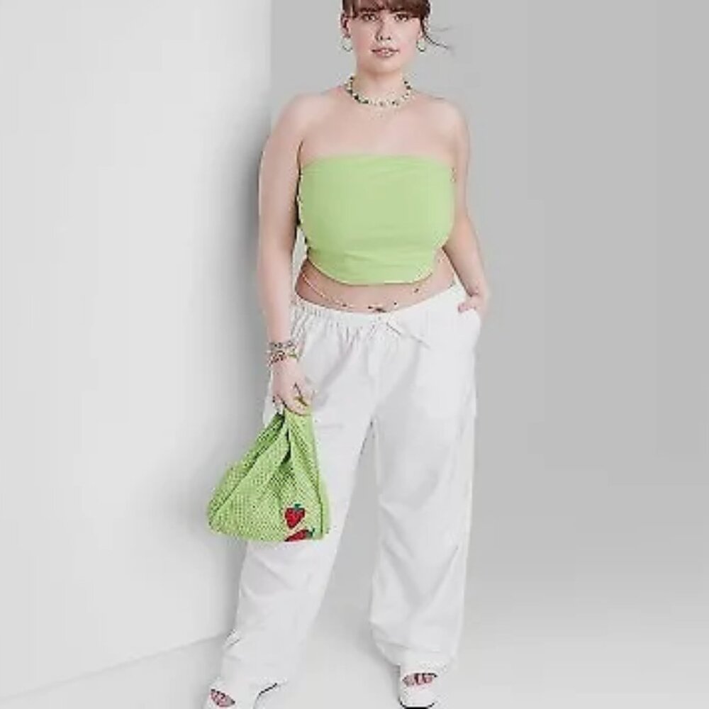 NWT Women's Low-Rise Parachute Cargo Pants - Wild Fable White